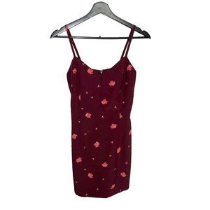 Vintage Y2K Maroon Micro Floral Print Sleeveless Mini Dress Romper Size 8